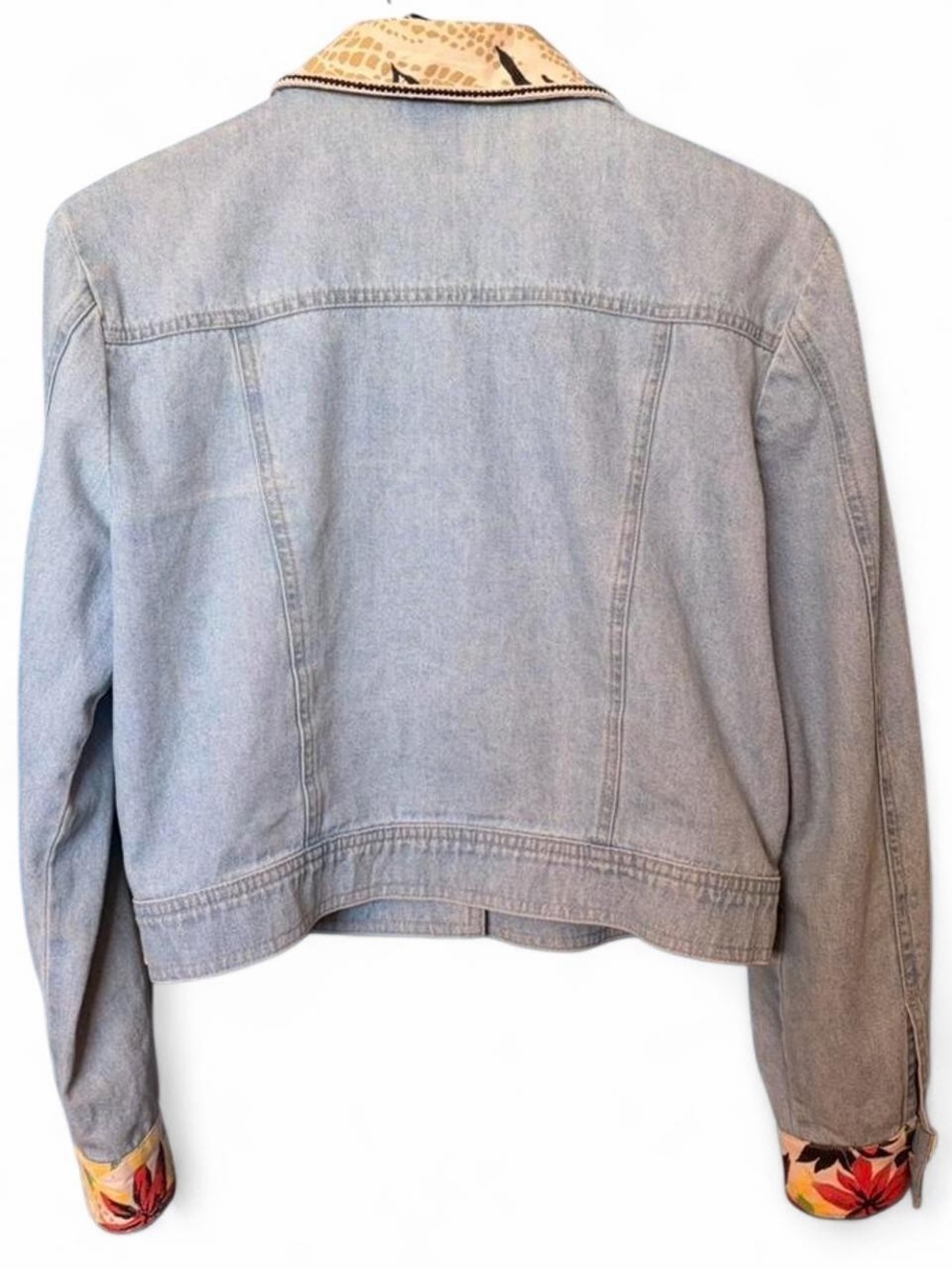 Vintage Nancy Bolen Patchwork Denim Jacket Size 6 Mixed Media Tropical Beaded - Picture 4 of 4